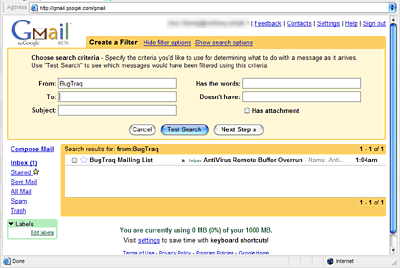 Gmail email filter step 1 Gmail email filter step 1